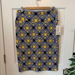 LuLaRoe Women’s Pencil Skirt - Blue and Yellow Geometric Size XL